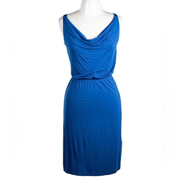Kenar Cowl Neck Waist Defined Sleeveless Dress Knee Length Cobalt Blue Medium - Picture 1 of 8